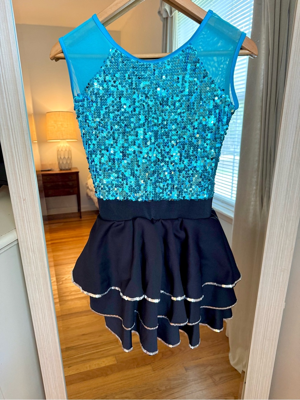 Weissman Showtime Blue Sequin Cap Sleeve Dance Dress Dancewear